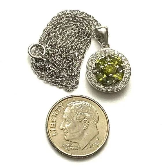 WT# Green Peridot, Cz & Sterling 925 Sterling Necklace